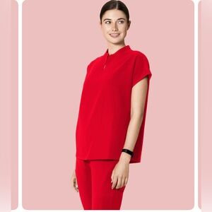 MANDALA SCRUB TOP candy red mandarin women’s size XL